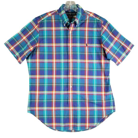 Polo Ralph Lauren Shirt Oxford Button Down Multicolor Plaid SS Size Medium M - Picture 2 of 9
